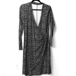 Long sleeve faux wrap knit dress